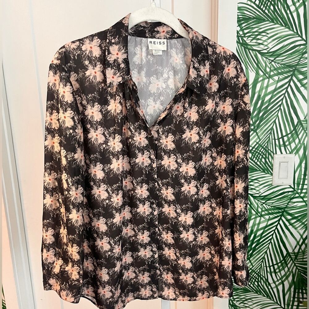 Reiss Black Chiffon Floral Blouse Size 8